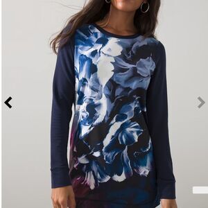Chico’s Tunic Navy Floral Print Sz XL Crew Neck